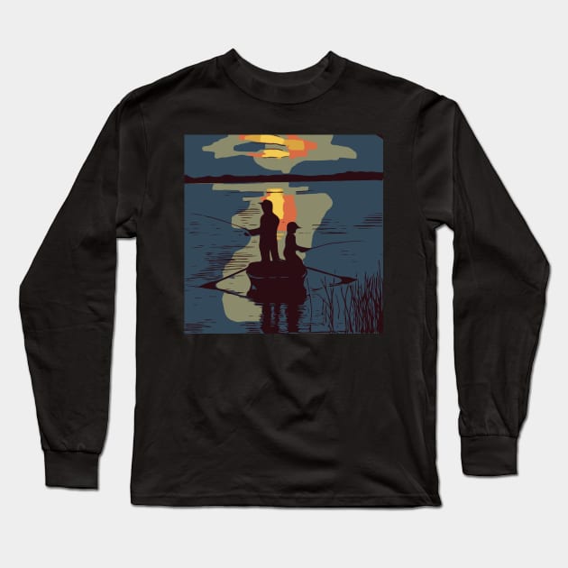 Father Son Fishing Sunset Long Sleeve T-Shirt by F&L Design Co.